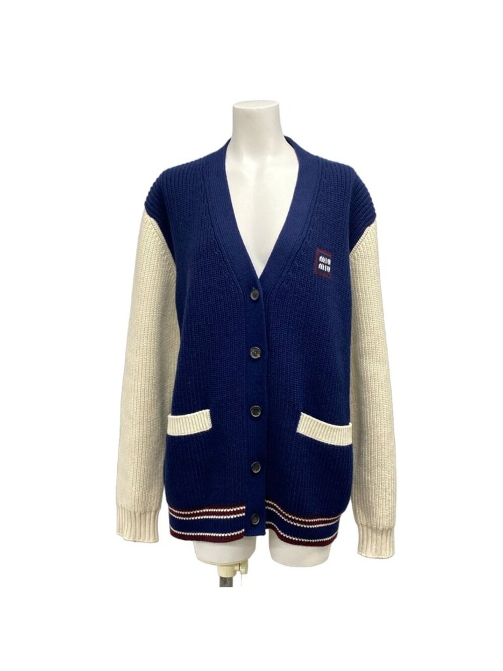 Miu Miu Cardigan S Navy Ivory Wool